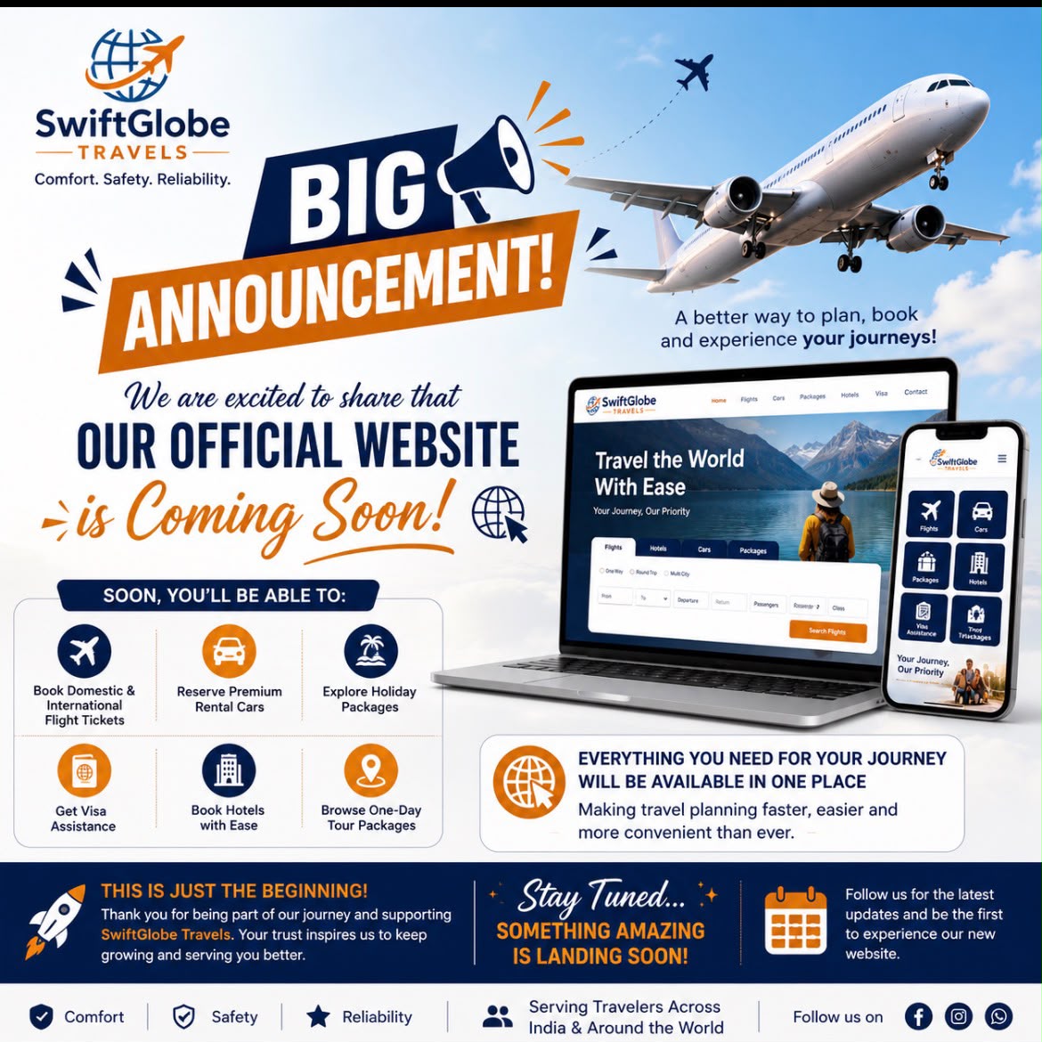 SwiftGlobe Travels website announcement poster